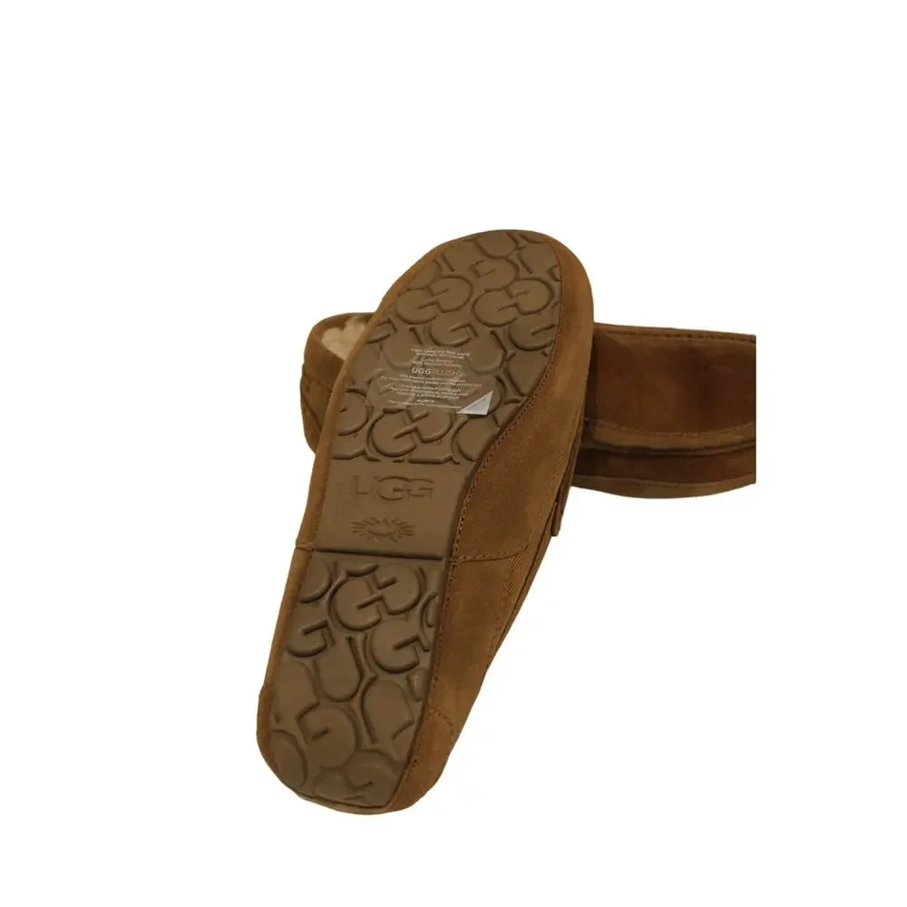 NIB UGG MEN'S ASCOT CORDUROY SUEDE SHEARLING LINED SLIPPERS CHESTNUT‎